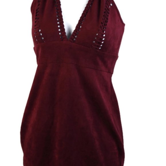 Hera Collection Burgundy Suede Stitch Mini Dress - Picture 5 of 6